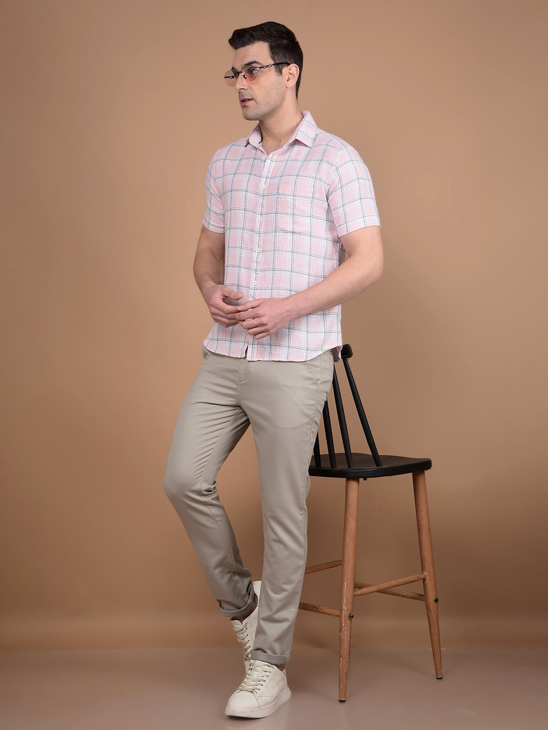 Pink Checked 100% Cotton Shirt-Men Shirts-Crimsoune Club