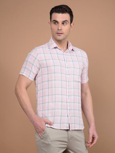 Pink Checked 100% Cotton Shirt-Men Shirts-Crimsoune Club