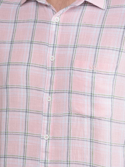 Pink Checked 100% Cotton Shirt-Men Shirts-Crimsoune Club