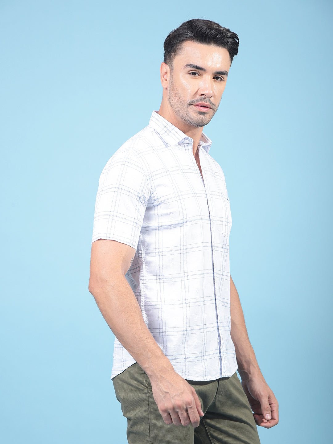 White Checked 100% Cotton Shirt-Men Shirts-Crimsoune Club