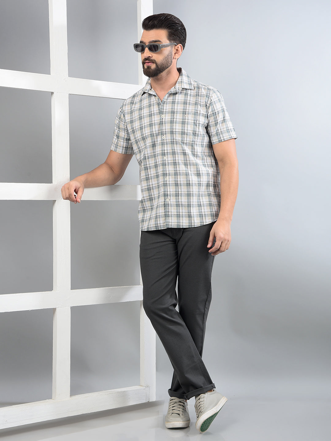Green Checked 100% Cotton Shirt-Men Shirts-Crimsoune Club