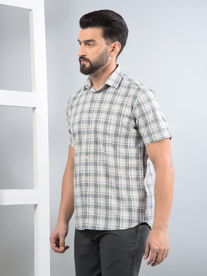 Green Checked 100% Cotton Shirt-Men Shirts-Crimsoune Club