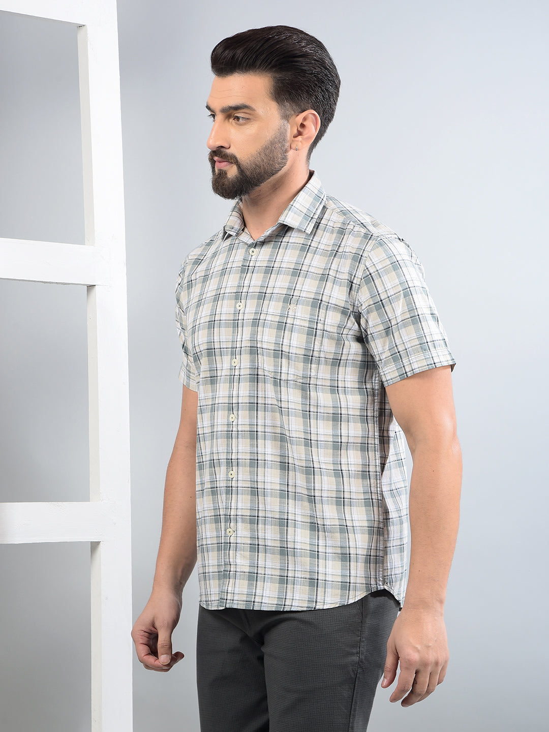 Green Checked 100% Cotton Shirt-Men Shirts-Crimsoune Club