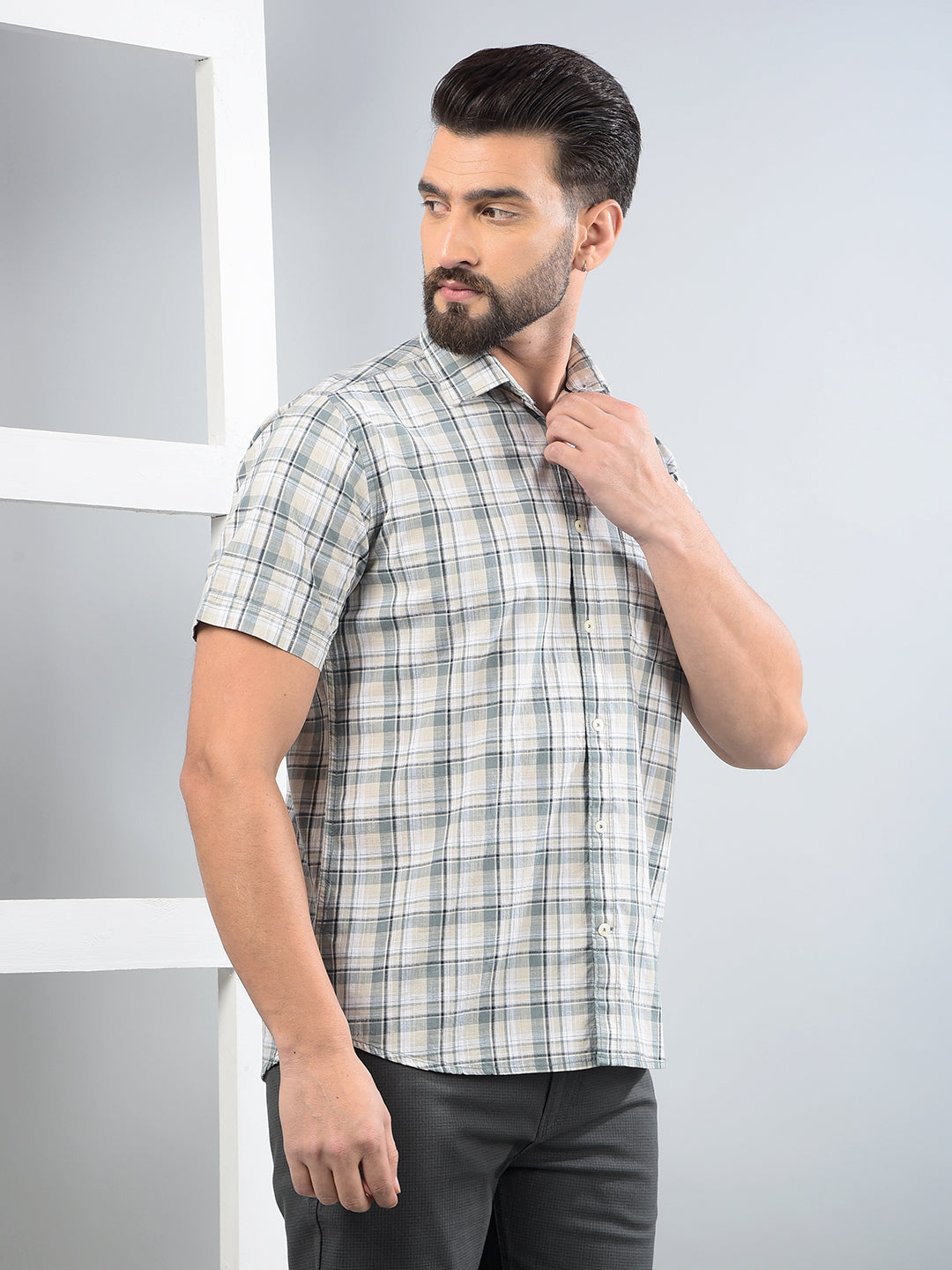 Green Checked 100% Cotton Shirt-Men Shirts-Crimsoune Club