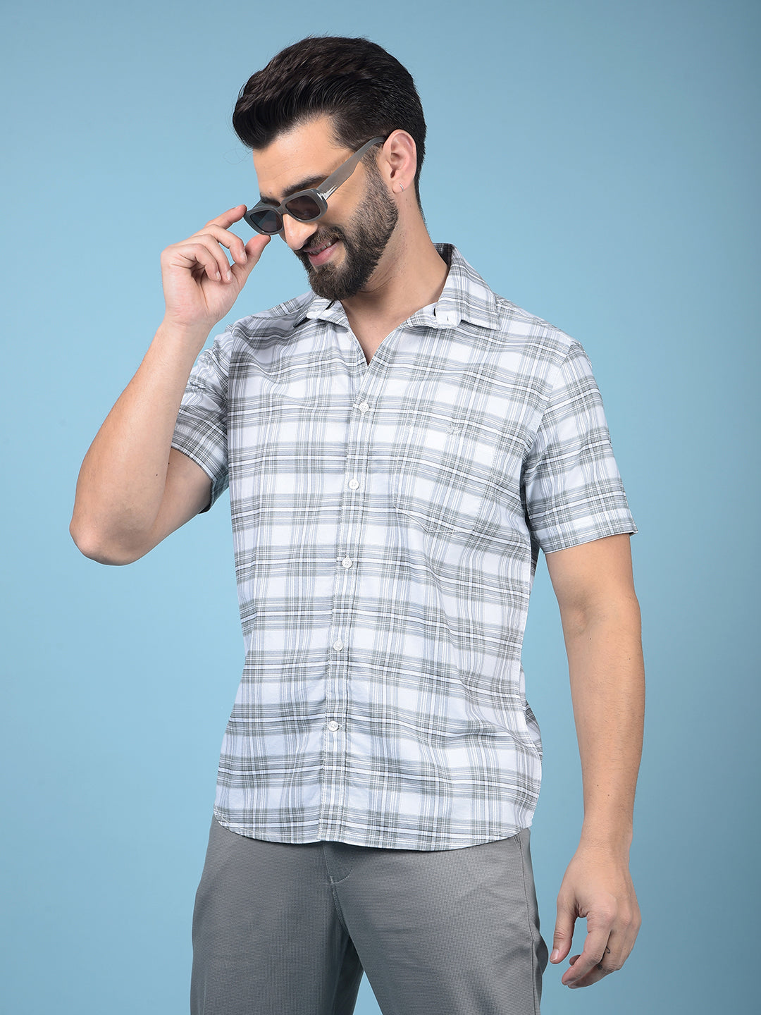Grey Checked 100% Cotton Shirt-Men Shirts-Crimsoune Club