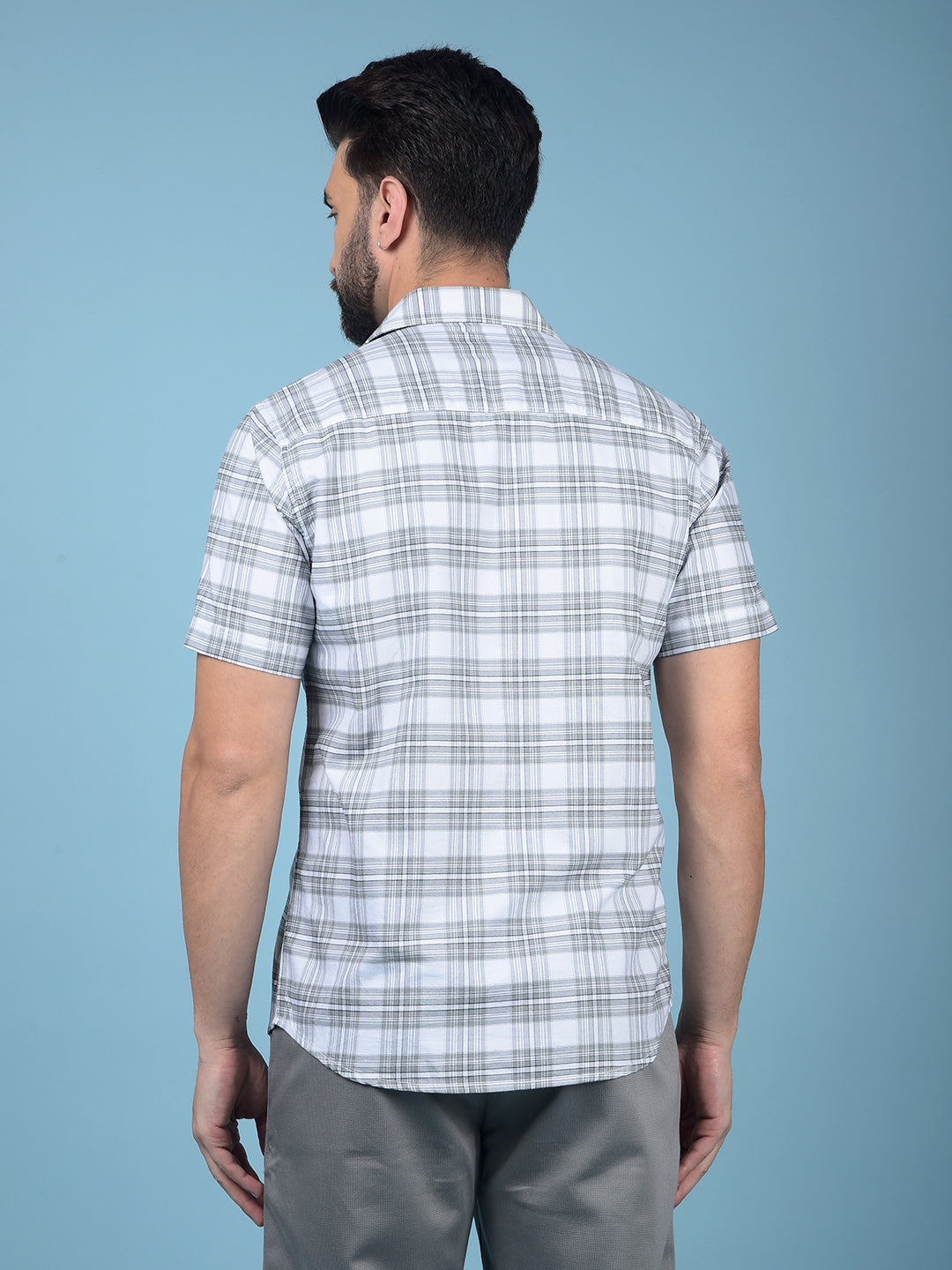 Grey Checked 100% Cotton Shirt-Men Shirts-Crimsoune Club