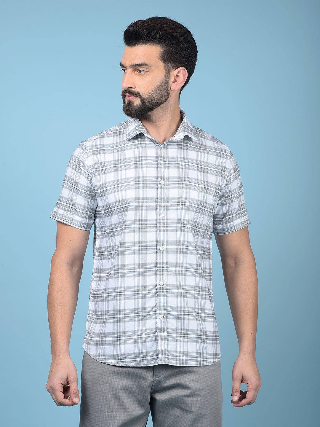 Grey Checked 100% Cotton Shirt-Men Shirts-Crimsoune Club