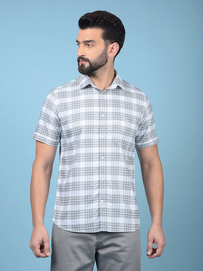 Grey Checked 100% Cotton Shirt-Men Shirts-Crimsoune Club