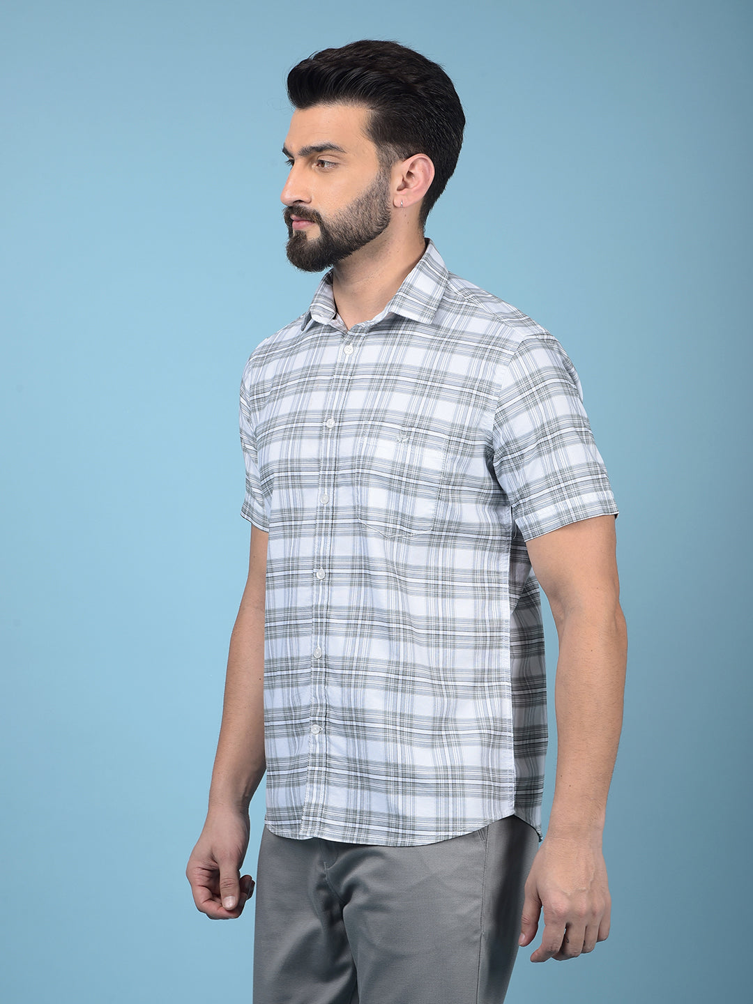 Grey Checked 100% Cotton Shirt-Men Shirts-Crimsoune Club