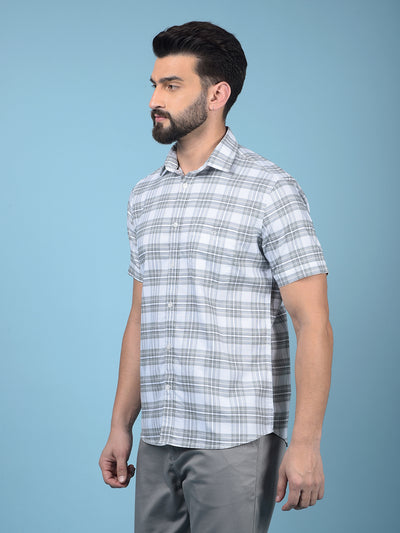 Grey Checked 100% Cotton Shirt-Men Shirts-Crimsoune Club