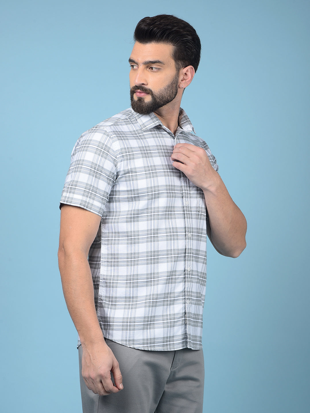 Grey Checked 100% Cotton Shirt-Men Shirts-Crimsoune Club