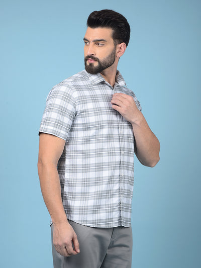 Grey Checked 100% Cotton Shirt-Men Shirts-Crimsoune Club