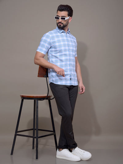 Blue Checked 100% Cotton Shirt-Men Shirts-Crimsoune Club