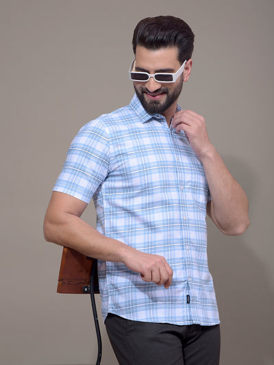 Blue Checked 100% Cotton Shirt-Men Shirts-Crimsoune Club