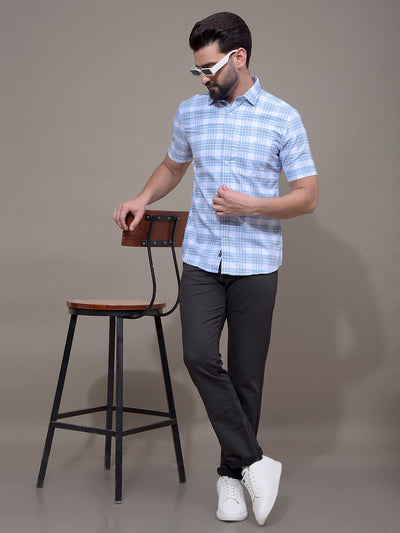 Blue Checked 100% Cotton Shirt-Men Shirts-Crimsoune Club