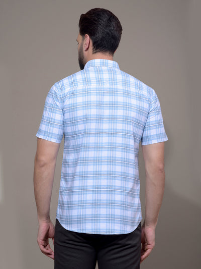 Blue Checked 100% Cotton Shirt-Men Shirts-Crimsoune Club