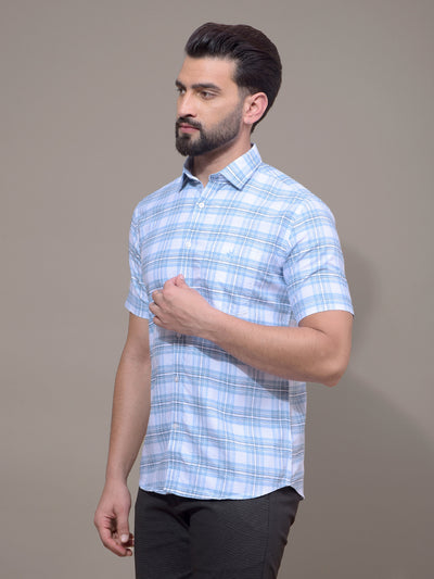 Blue Checked 100% Cotton Shirt-Men Shirts-Crimsoune Club