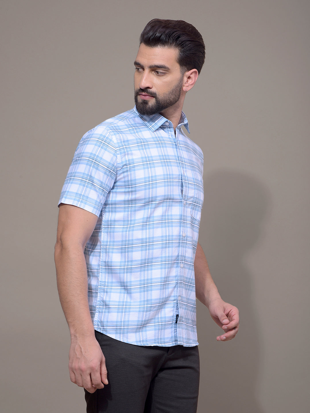 Blue Checked 100% Cotton Shirt-Men Shirts-Crimsoune Club