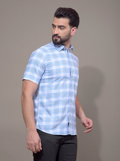 Blue Checked 100% Cotton Shirt-Men Shirts-Crimsoune Club