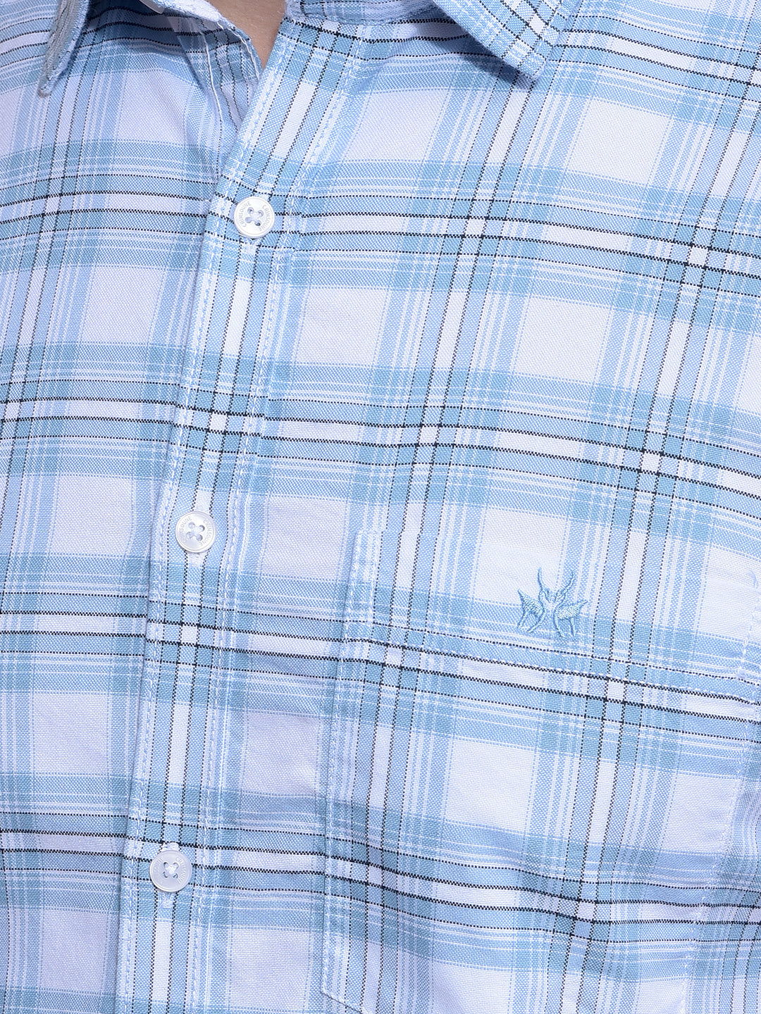 Blue Checked 100% Cotton Shirt-Men Shirts-Crimsoune Club