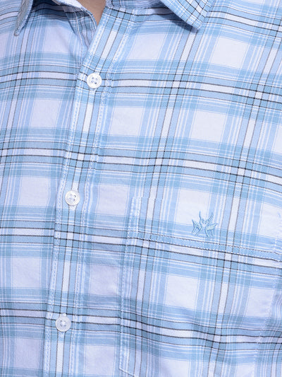 Blue Checked 100% Cotton Shirt-Men Shirts-Crimsoune Club