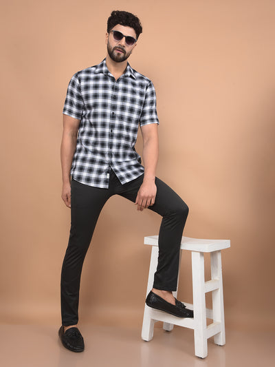 Grey Checked 100% Cotton Shirt-Men Shirts-Crimsoune Club