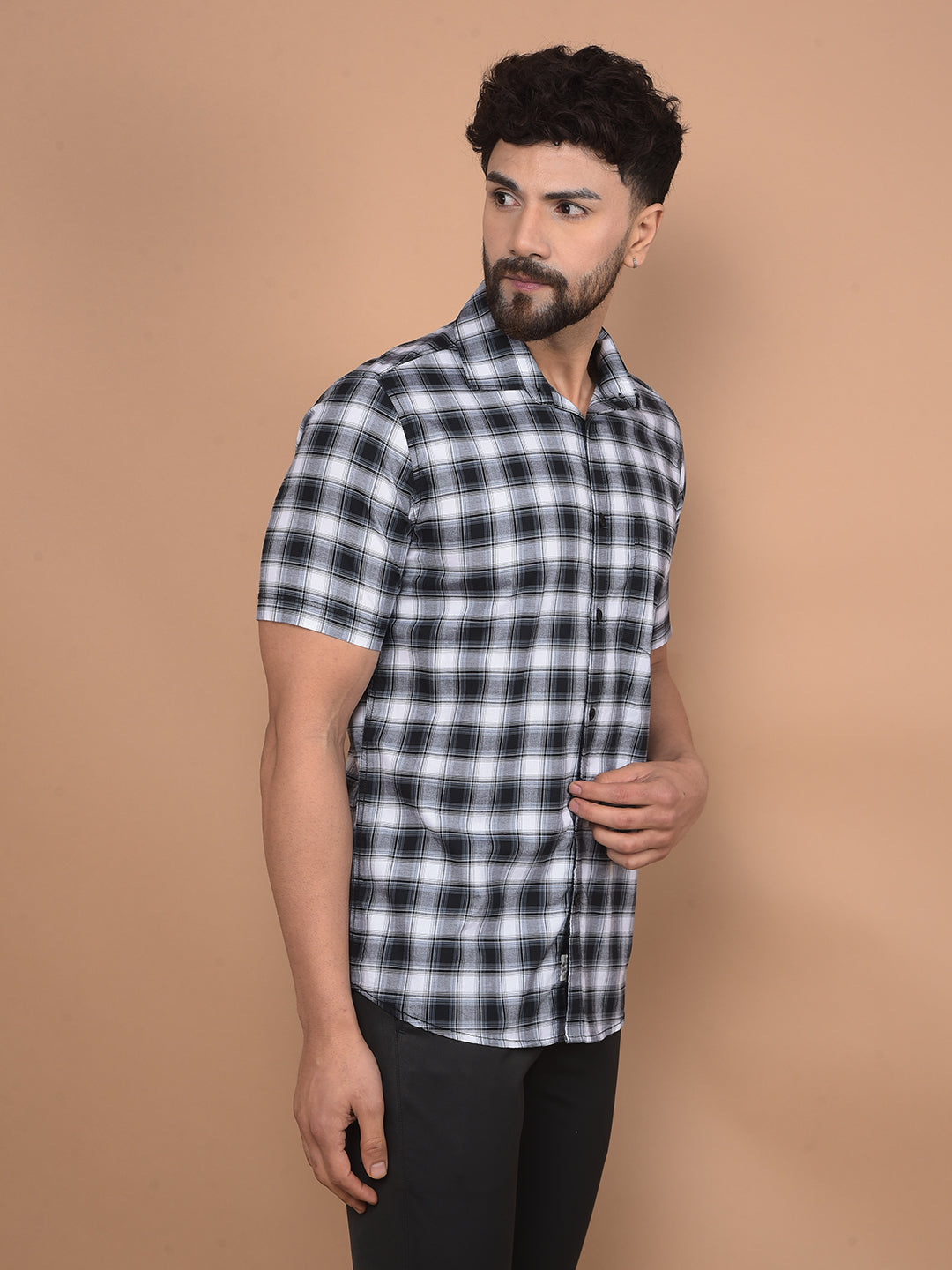 Grey Checked 100% Cotton Shirt-Men Shirts-Crimsoune Club