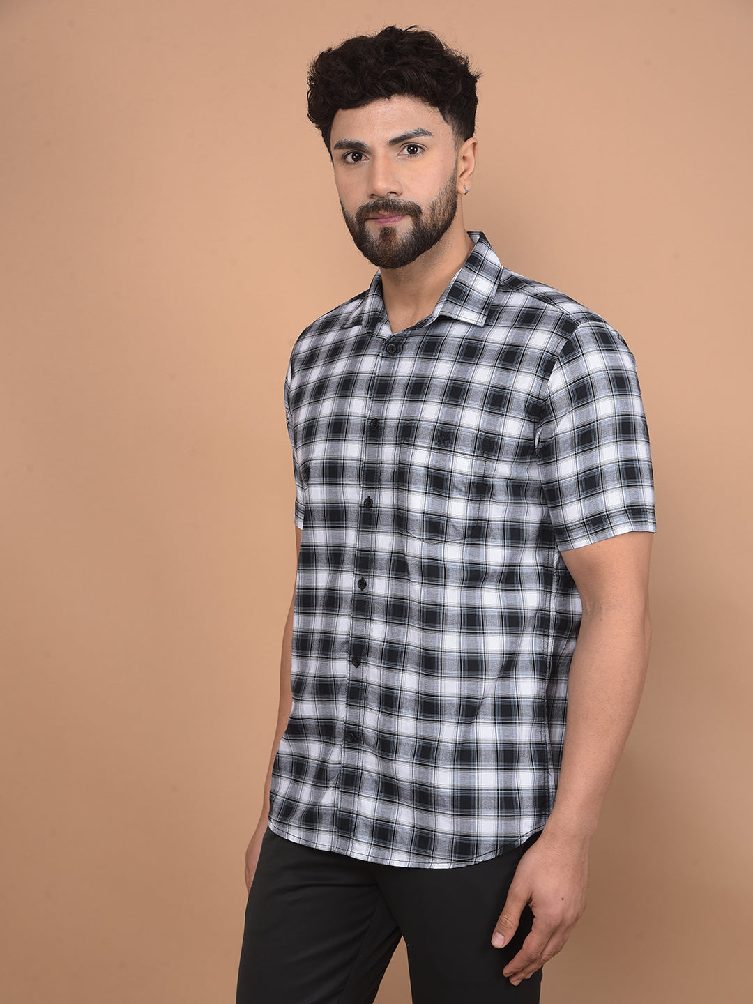 Grey Checked 100% Cotton Shirt-Men Shirts-Crimsoune Club
