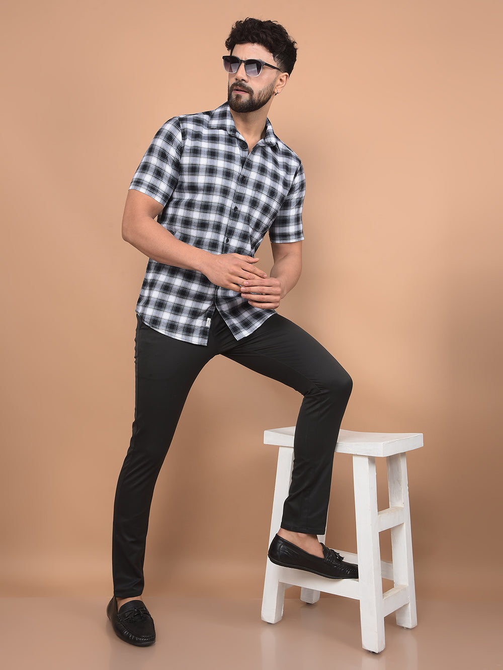 Grey Checked 100% Cotton Shirt-Men Shirts-Crimsoune Club