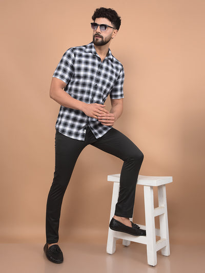 Grey Checked 100% Cotton Shirt-Men Shirts-Crimsoune Club