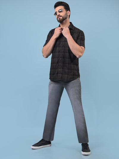 Men's Olive Checked 100% Cotton Shirt-Men Shirts-Crimsoune Club