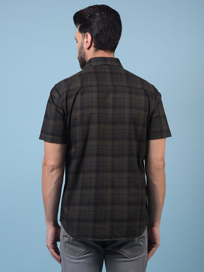 Men's Olive Checked 100% Cotton Shirt-Men Shirts-Crimsoune Club