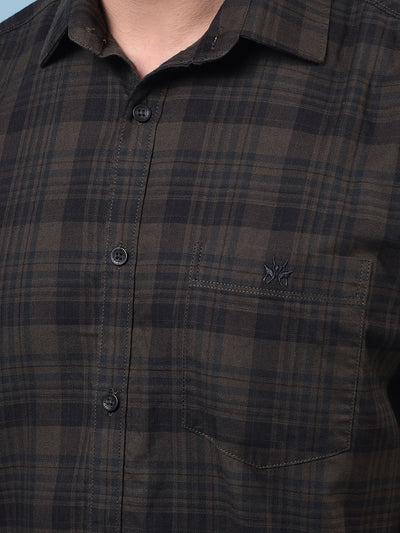 Men's Olive Checked 100% Cotton Shirt-Men Shirts-Crimsoune Club