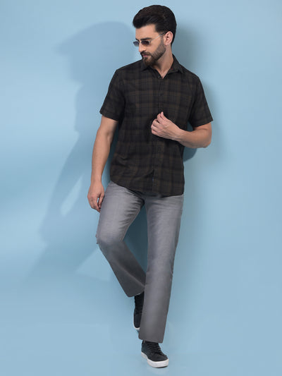 Men's Olive Checked 100% Cotton Shirt-Men Shirts-Crimsoune Club