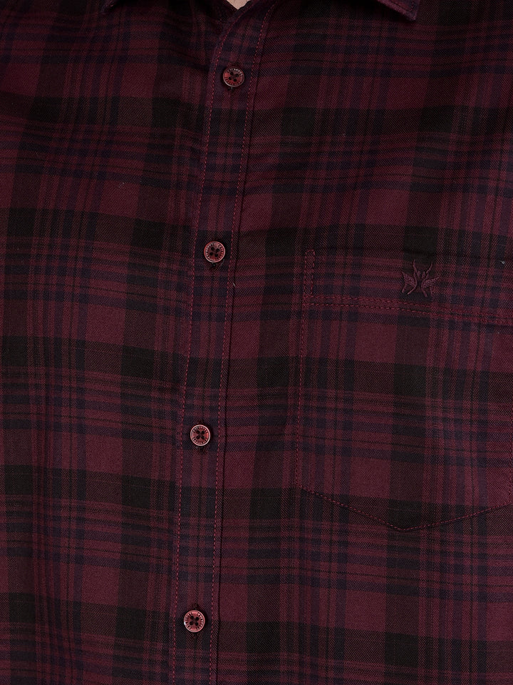 Maroon Checked 100% Cotton Shirt-Men Shirts-Crimsoune Club