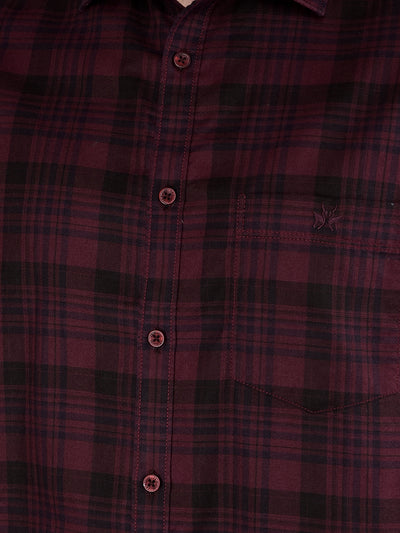 Maroon Checked 100% Cotton Shirt-Men Shirts-Crimsoune Club