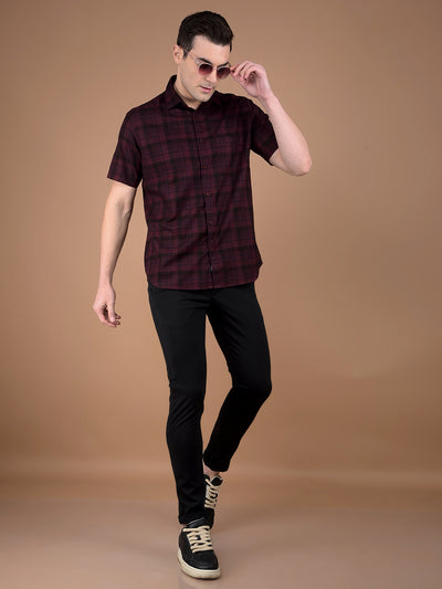 Maroon Checked 100% Cotton Shirt-Men Shirts-Crimsoune Club