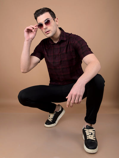 Maroon Checked 100% Cotton Shirt-Men Shirts-Crimsoune Club
