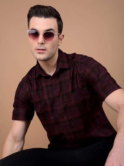 Maroon Checked 100% Cotton Shirt-Men Shirts-Crimsoune Club