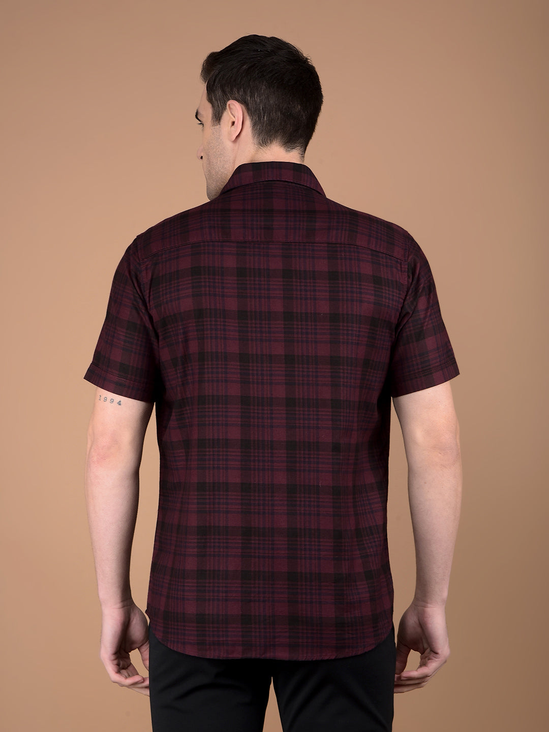 Maroon Checked 100% Cotton Shirt-Men Shirts-Crimsoune Club