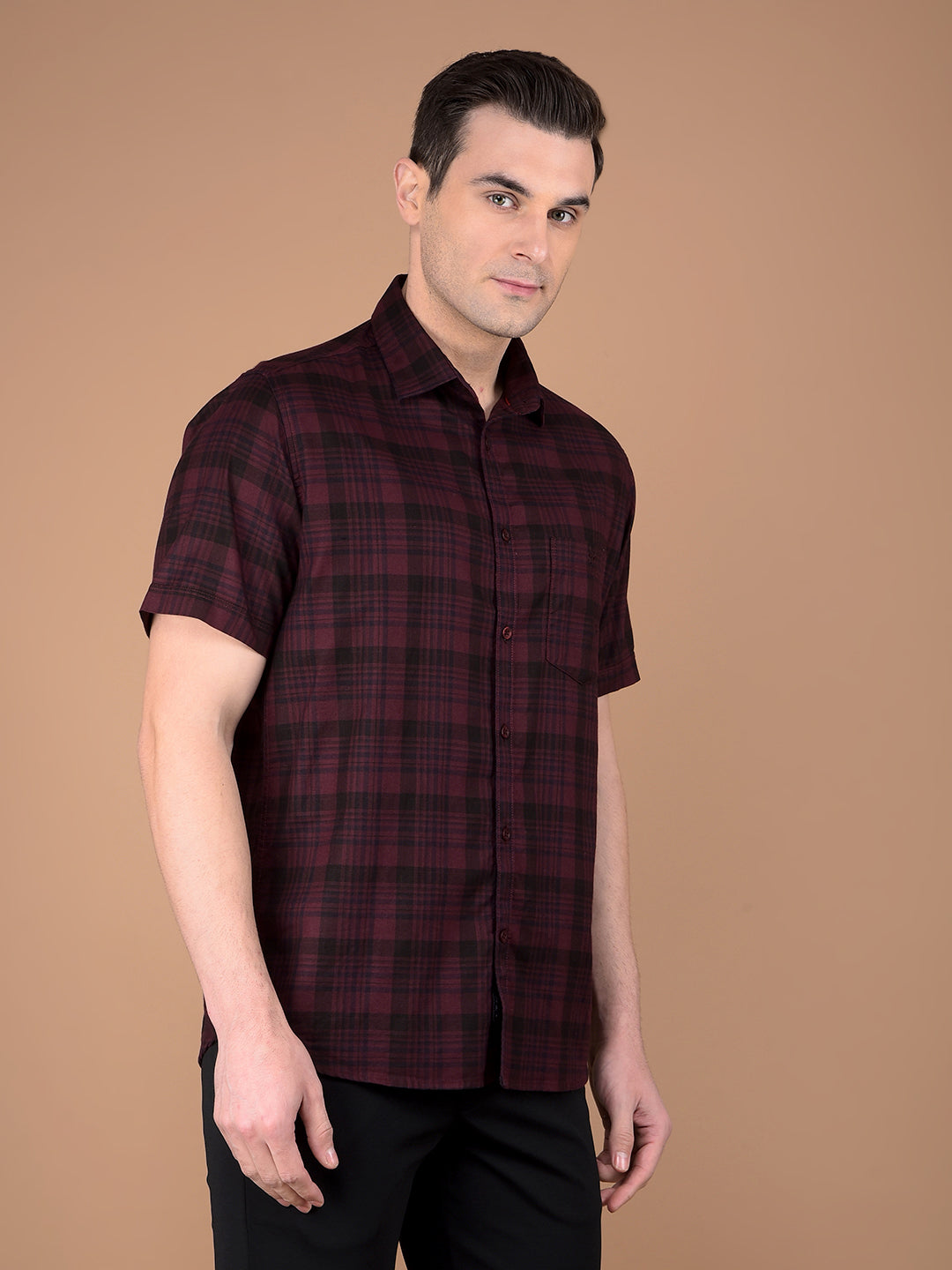 Maroon Checked 100% Cotton Shirt-Men Shirts-Crimsoune Club
