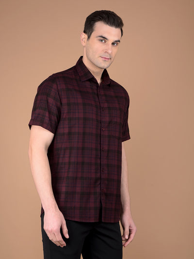 Maroon Checked 100% Cotton Shirt-Men Shirts-Crimsoune Club