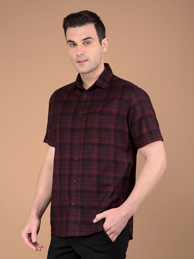 Maroon Checked 100% Cotton Shirt-Men Shirts-Crimsoune Club