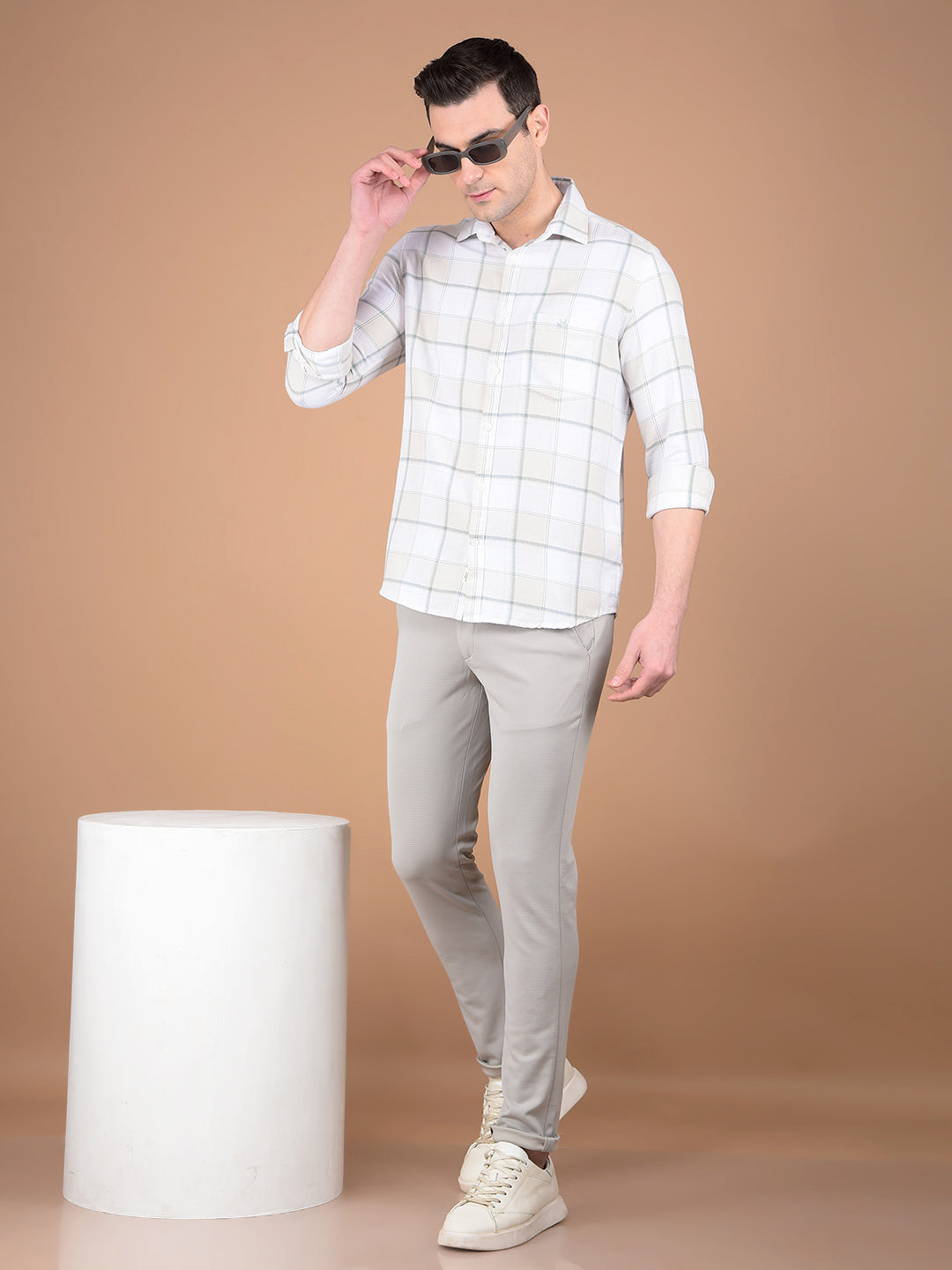 Blue Checked 100% Cotton Shirt-Men Shirts-Crimsoune Club