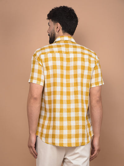 Mustard Checked Linen Shirt-Men Shirts-Crimsoune Club