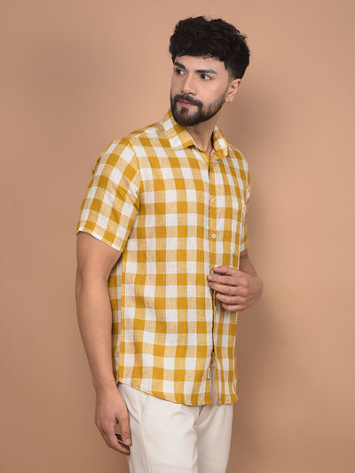 Mustard Checked Linen Shirt-Men Shirts-Crimsoune Club