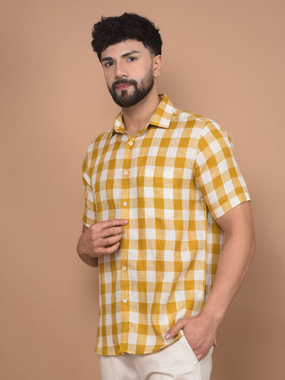 Mustard Checked Linen Shirt-Men Shirts-Crimsoune Club
