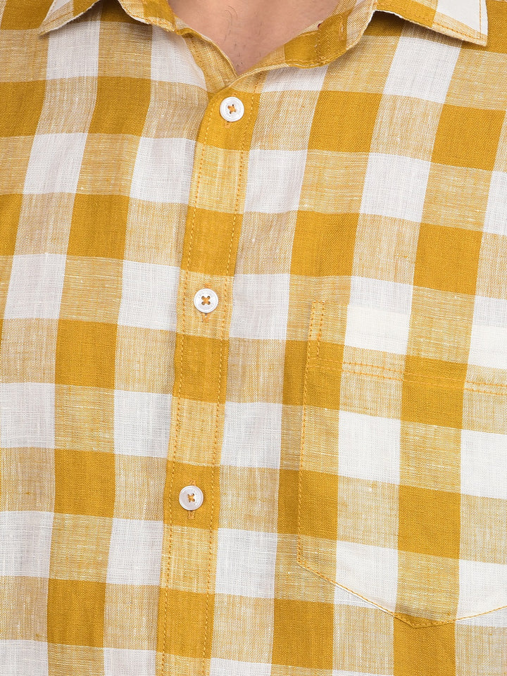 Mustard Checked Linen Shirt-Men Shirts-Crimsoune Club