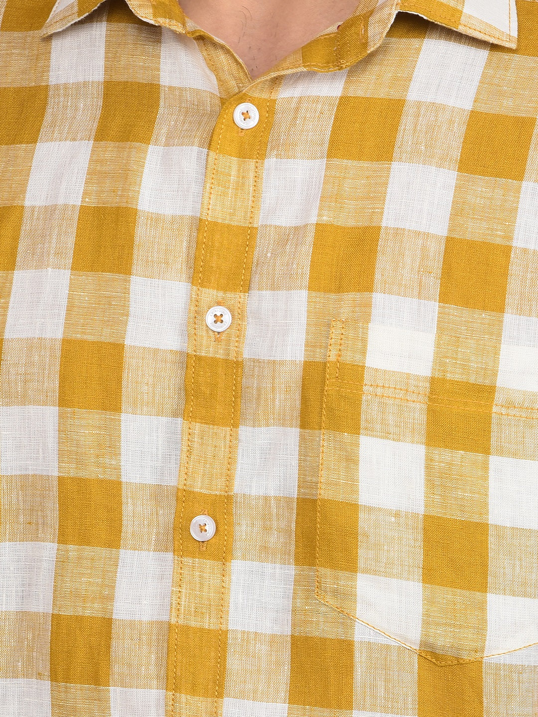 Mustard Checked Linen Shirt-Men Shirts-Crimsoune Club