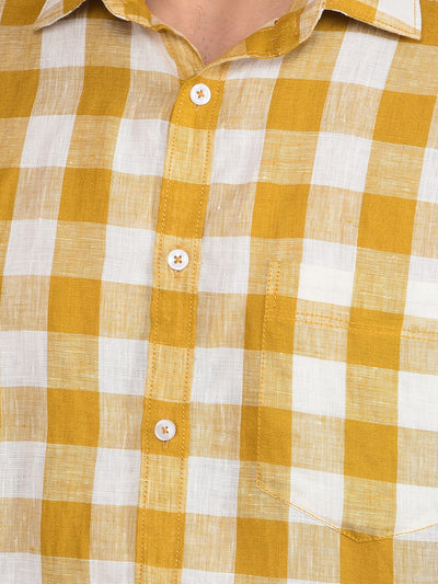 Mustard Checked Linen Shirt-Men Shirts-Crimsoune Club